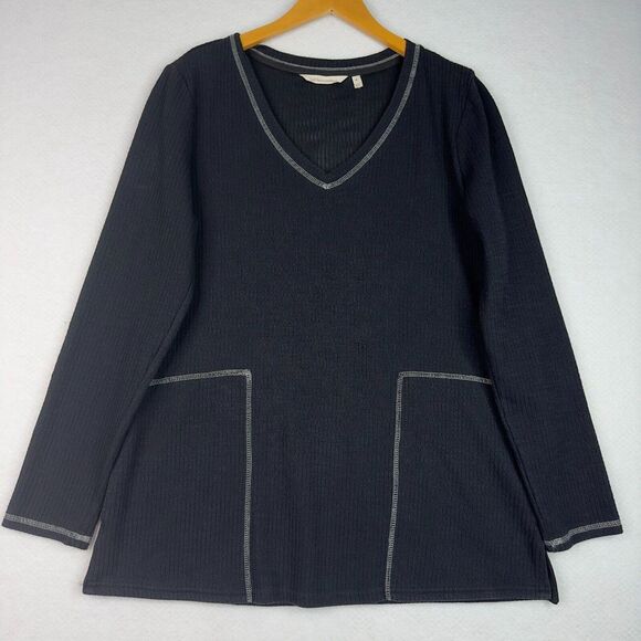 Soft Surroundings Nellie Tunic Black Sz Medium M V-Neck Knit Stretch Long Sleeve - Picture 12 of 12